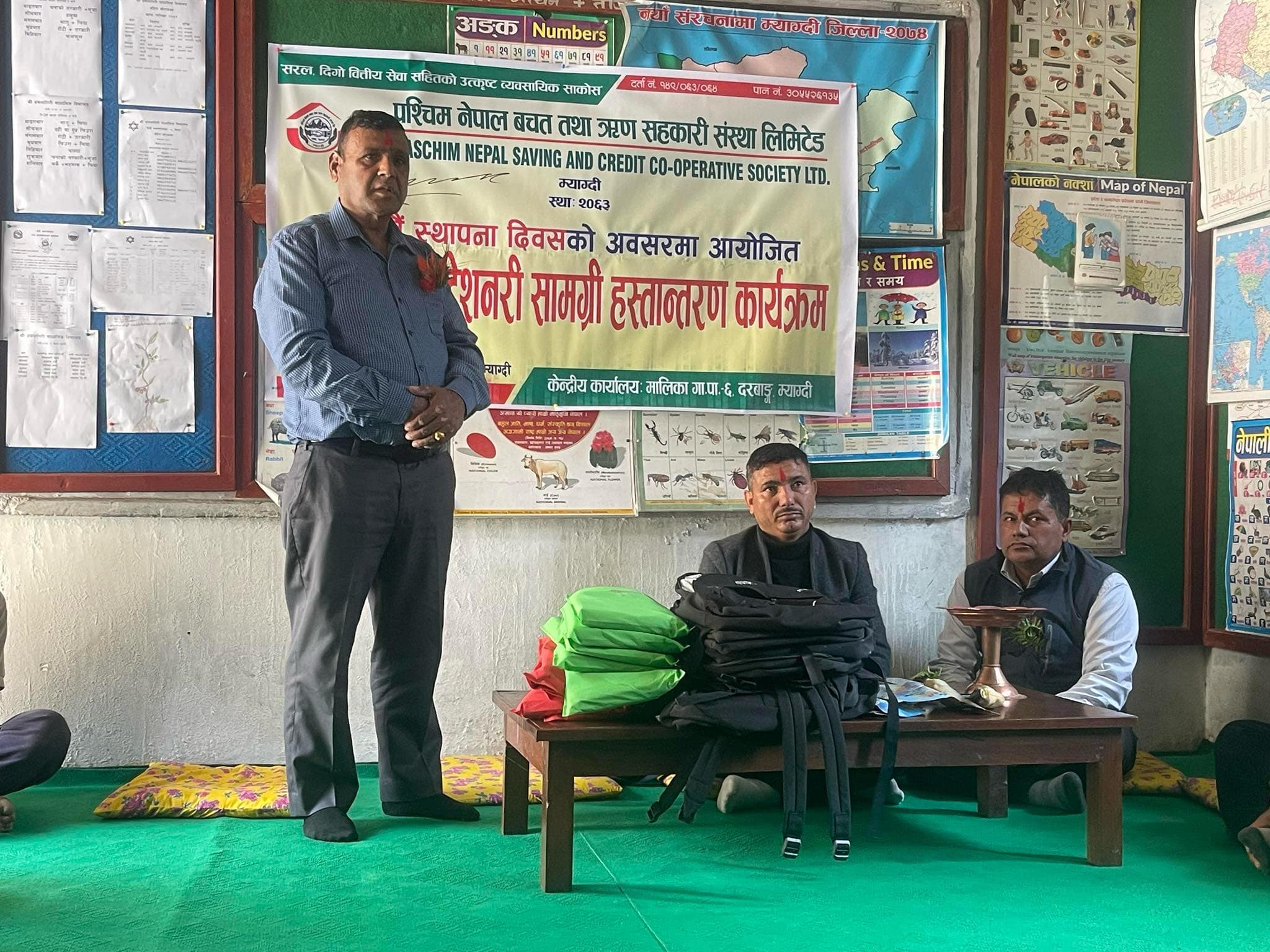 संस्थाको १८ औं स्थापना दिवसको अवसरमा आयोजना गरिएको धवलागिरी मा.बि का सुस्त श्रवन छात्र छात्रा हरुलाई झोला,पोशाक तथा स्टेसनरी सामाग्री हस्तान्तरण  कार्यक्रम